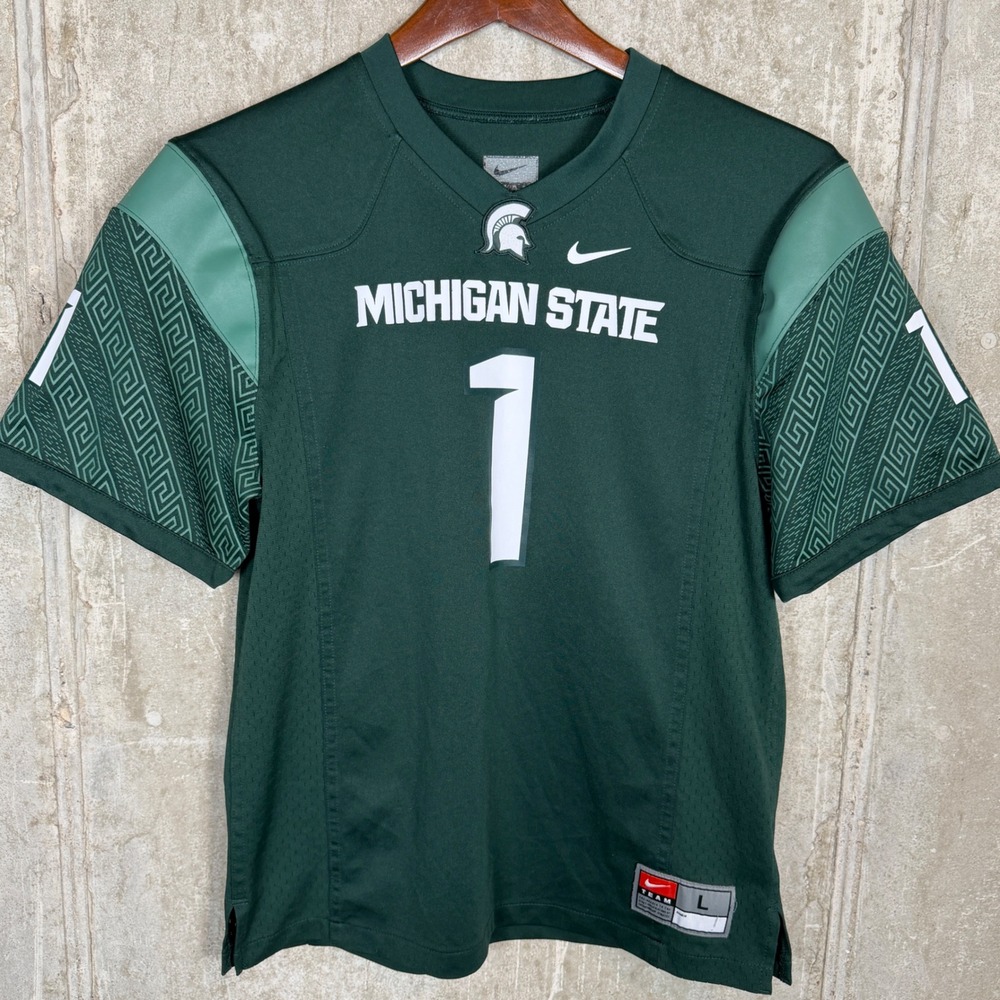 Nike Michigan State Spartans Youth Large Football Jersey Green Number 1 Kids